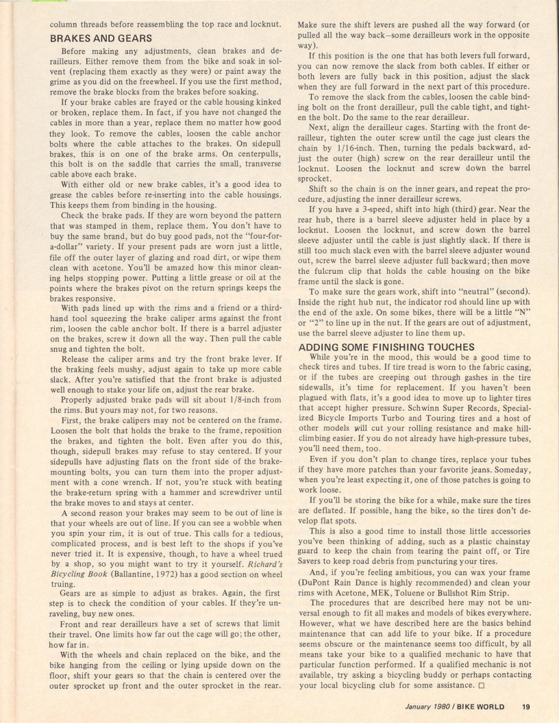 <---------- Bike World 01-1980 ----------> Use Winter To Put Spring Into Your Bike