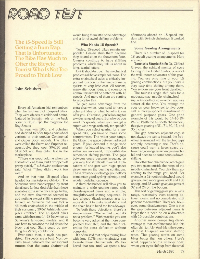 <------ Bicycling Magazine 03-1980 ------> A Trio Of Triple Chainwheels