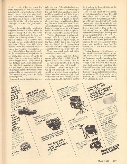<------ Bicycling Magazine 03-1980 ------> Sturmey Archer Drum Brakes & Hub Gears