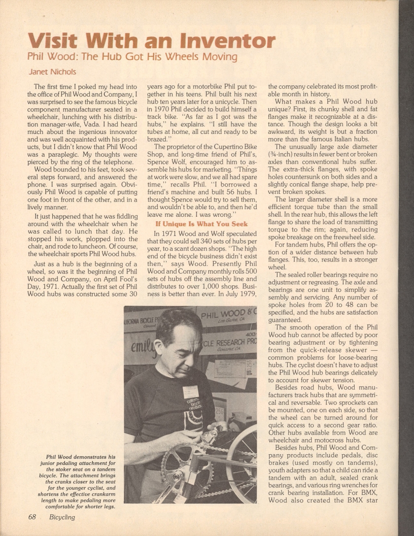 <------ Bicycling Magazine 05-1980 ------> Visit With An Inventor - Phil Wood