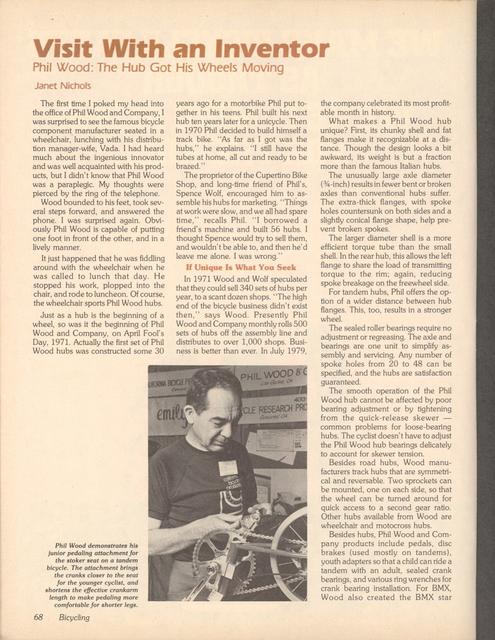 <------ Bicycling Magazine 05-1980 ------> Visit With An Inventor - Phil Wood