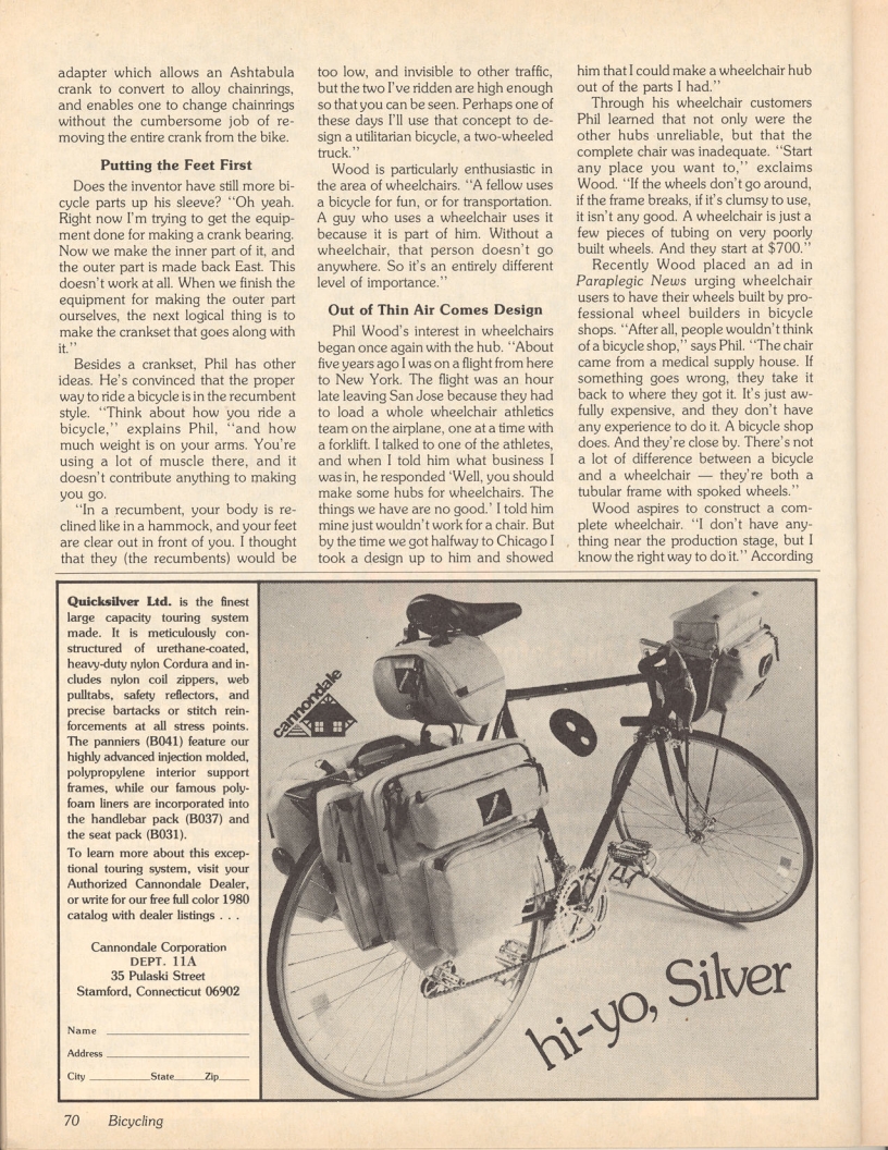 <------ Bicycling Magazine 05-1980 ------> Visit With An Inventor - Phil Wood