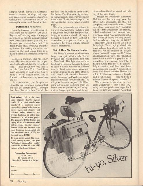 <------ Bicycling Magazine 05-1980 ------> Visit With An Inventor - Phil Wood