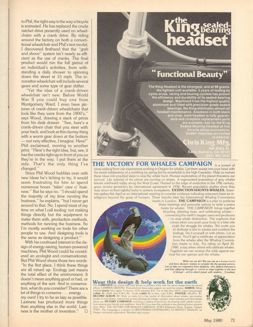 <------ Bicycling Magazine 05-1980 ------> Visit With An Inventor - Phil Wood