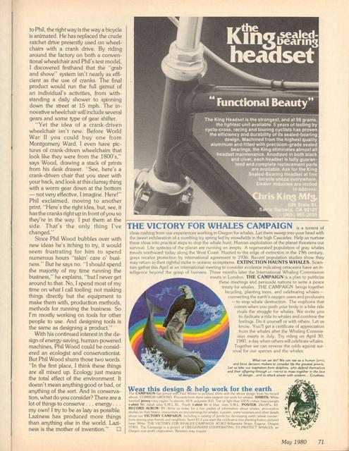 <------ Bicycling Magazine 05-1980 ------> Visit With An Inventor - Phil Wood