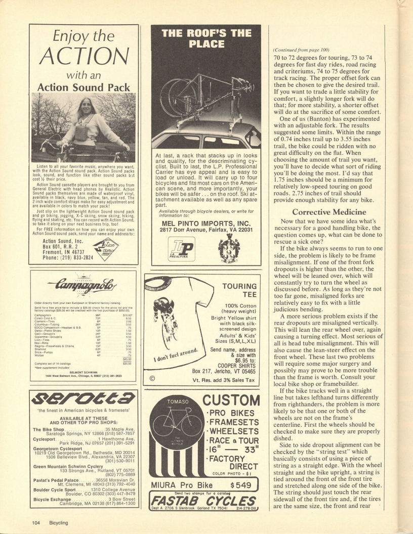 <------ Bicycling Magazine 07-1980 ------> The Geometry Of Handling