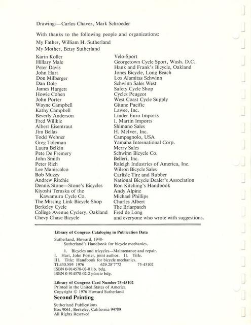 Sutherland’s Handbook For Bicycle Mechanics (2nd Edition)