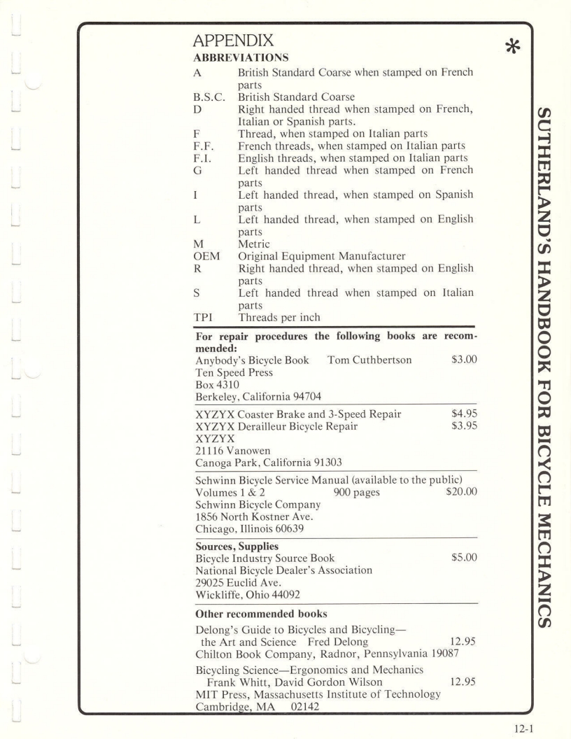 Sutherland’s Handbook For Bicycle Mechanics (2nd Edition)