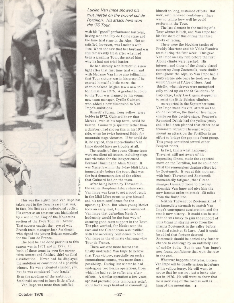 <---------- Bike World 10-1976 ----------> King Of The Road - Van Impe Wins The 1976 Tour de France