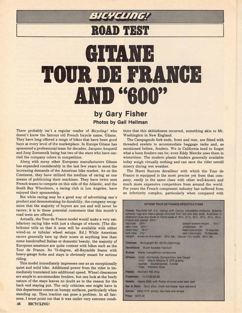 <------ Bicycling Magazine 07-1976 ------> Gitane Tour de France / 600 Model