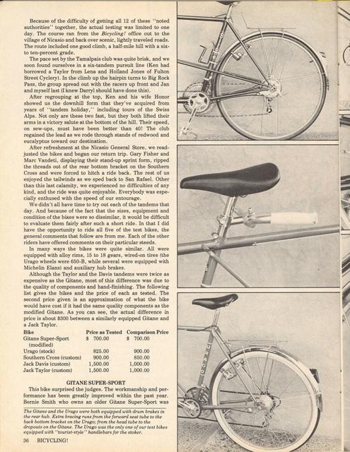 <------ Bicycling Magazine 08-1976 ------> Gitane Super Sports Tandem