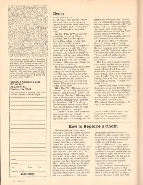 <------ Bicycling Magazine 04-1980 ------> Bicycle Workshop - Part 4 - All About Bicycle Chains