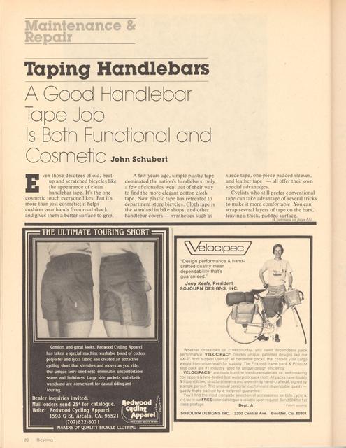<------ Bicycling Magazine 12-1980 ------> Taping Handlebars