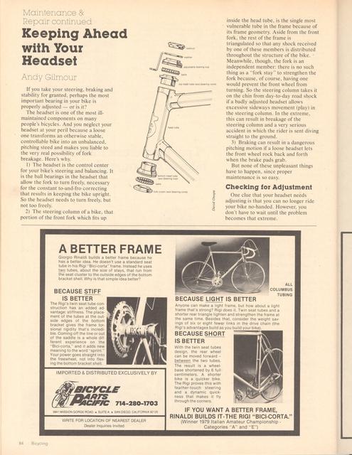 <------ Bicycling Magazine 12-1980 ------> Keeping Ahead With Your Headset
