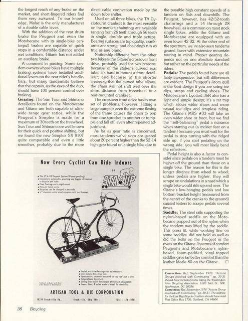 <------ Bicycling Magazine 11-1978 ------> Gitane Tandem