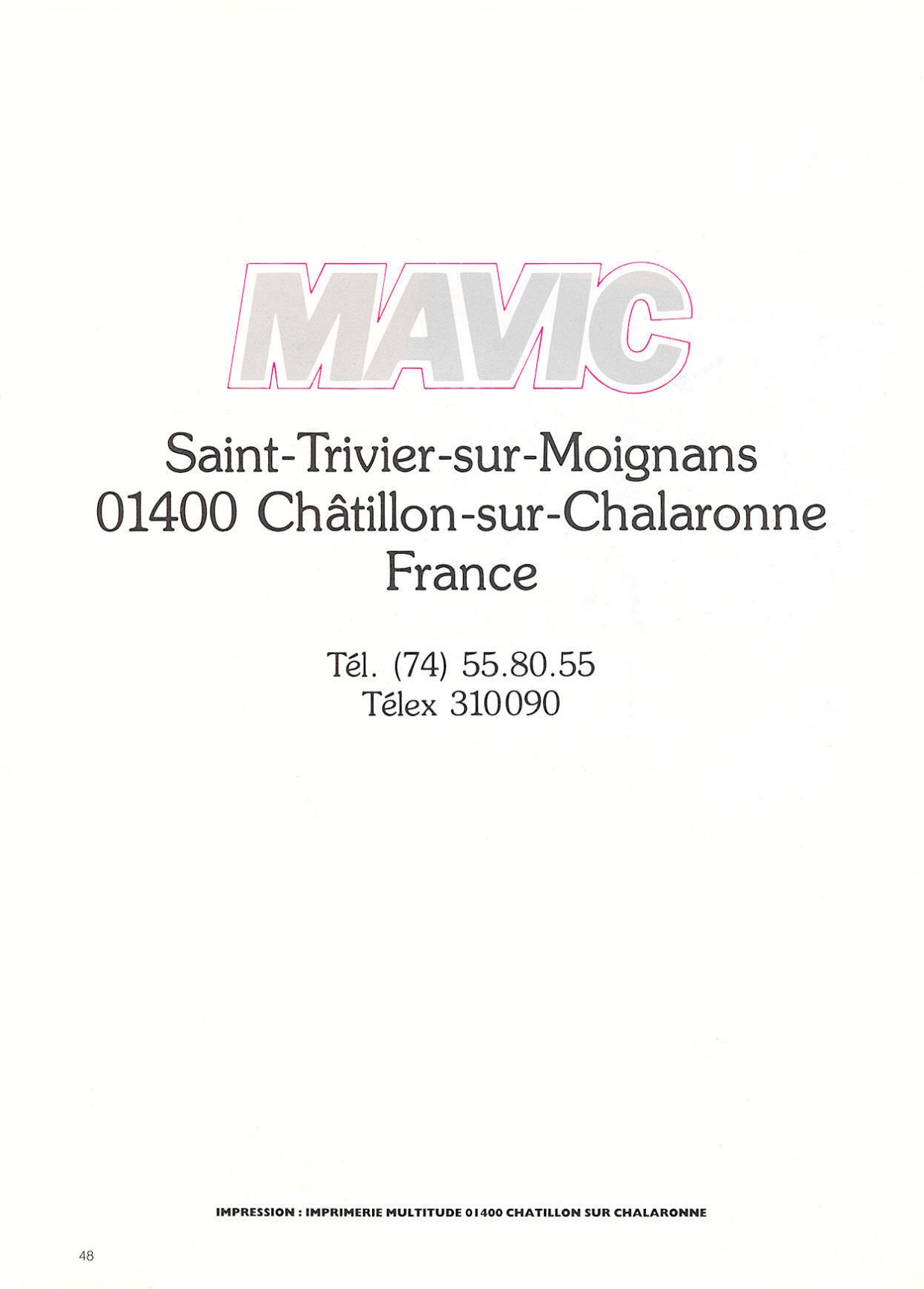 MAVIC catalog (1984-1985)