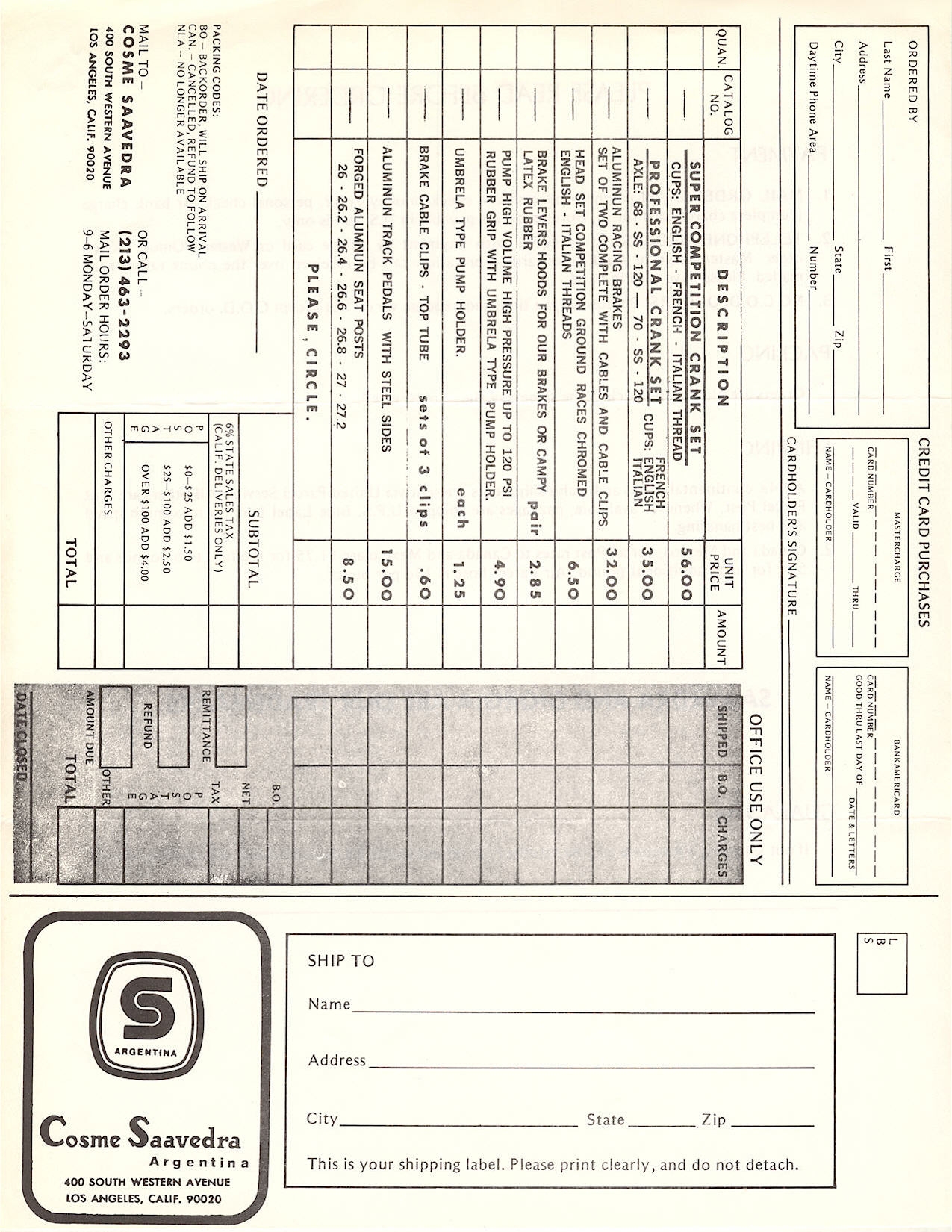 Saavedra "introductory" price list (06-1976)