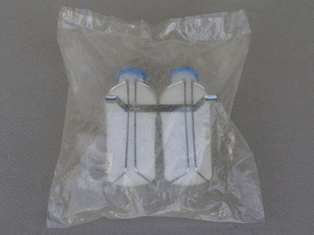<------------------- SOLD -----------------> handlebar mount dual water bottle cage with bottles - 1960's (NOS / NIP)
