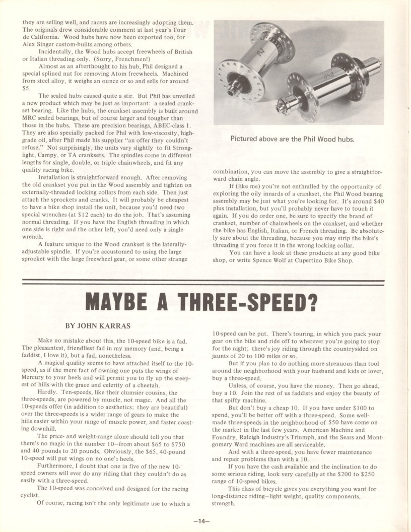 <---------- Bike World 10-1972 ----------> Phil Wood Equipment