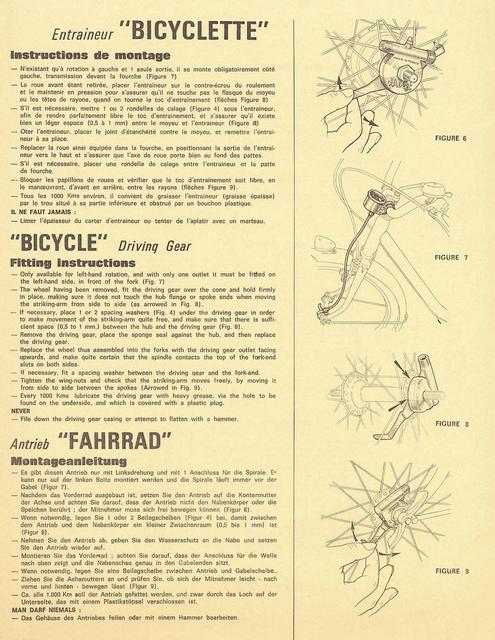 Huret speedometer / drive gear installation instructions (1974)