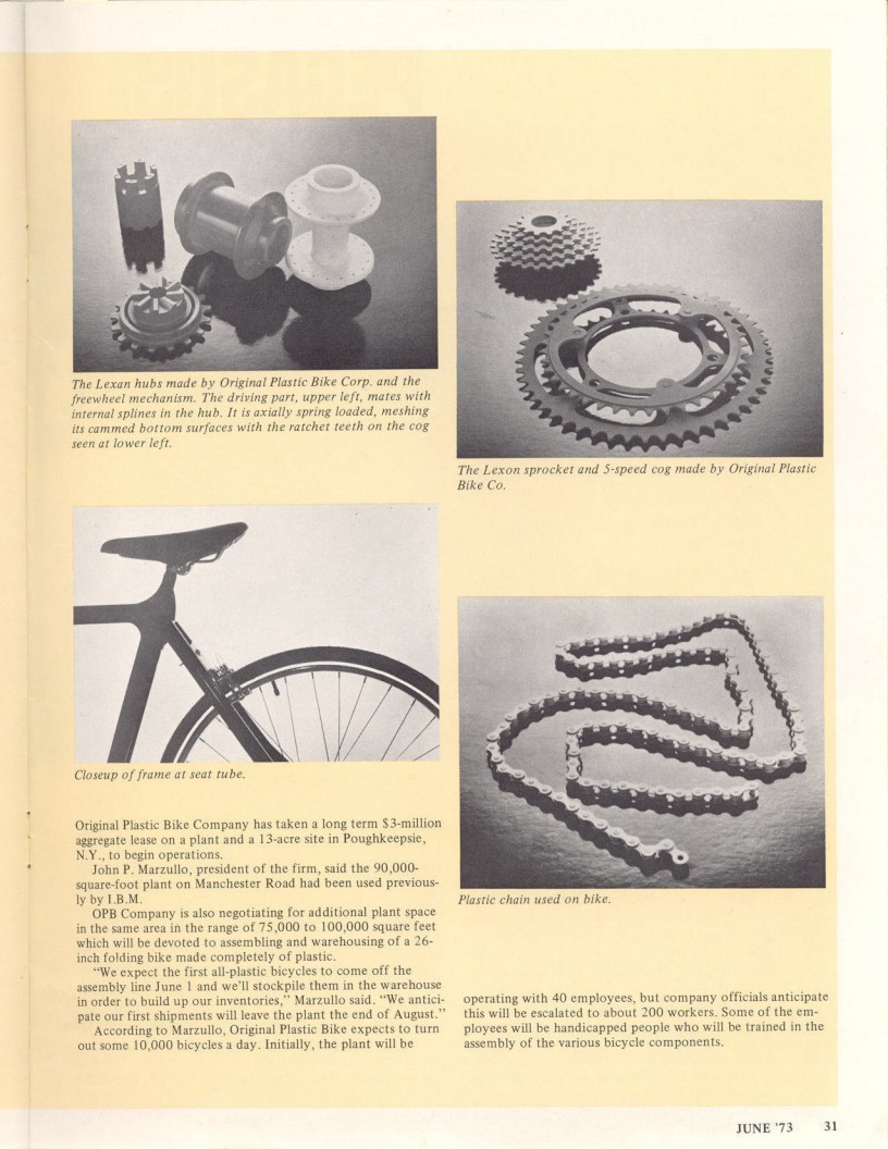 <------ Bicycling Magazine 06-1973 ------> The Original Plastic Bike