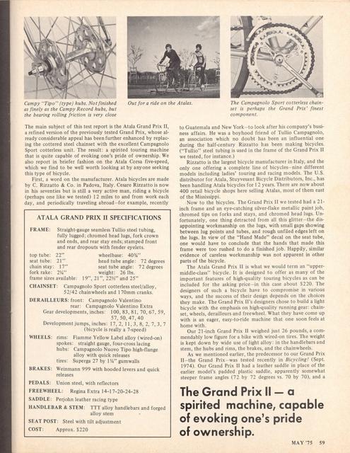 <------ Bicycling Magazine 05-1975 ------> Atala Grand Prix II / Corsa