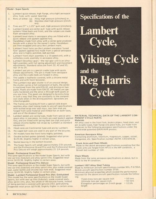 <------ Bicycling Magazine 11-1972 ------> Lambert / Viking / Reg Harris