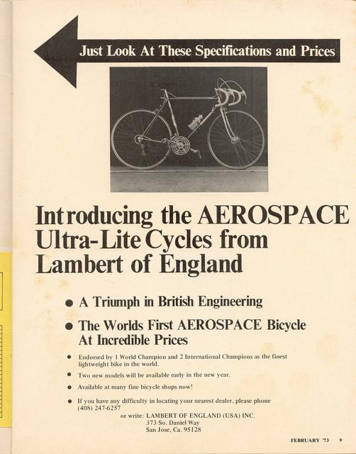 <------ Bicycling Magazine 11-1972 ------> Lambert / Viking / Reg Harris