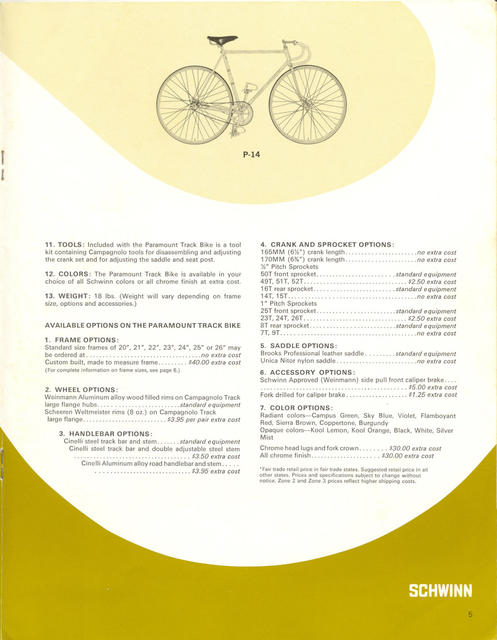 Schwinn Paramount / Sports Tourer / Super Sport catalog (1971)