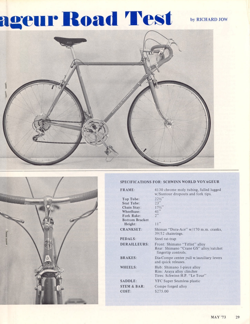 <------ Bicycling Magazine 05-1973 ------> Schwinn World Voyageur