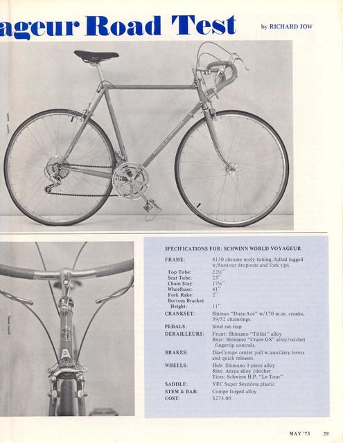 <------ Bicycling Magazine 05-1973 ------> Schwinn World Voyageur