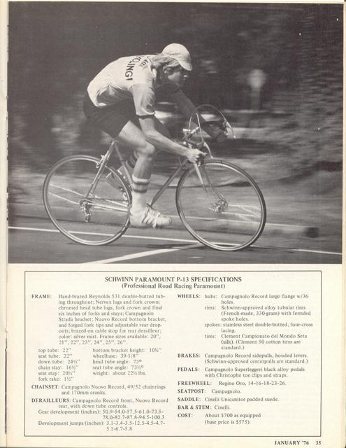 <------ Bicycling Magazine 01-1976 ------> Schwinn Paramount P-13