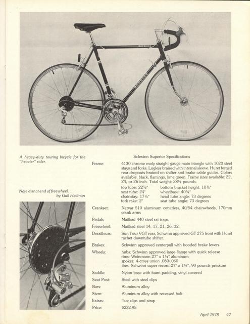 <------ Bicycling Magazine 04-1978 ------> Schwinn Superior