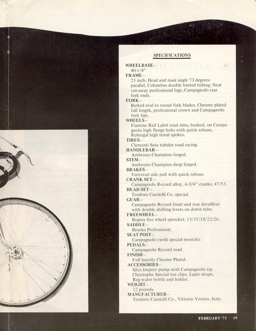 <------ Bicycling Magazine 02-1971 ------> Bottecchia