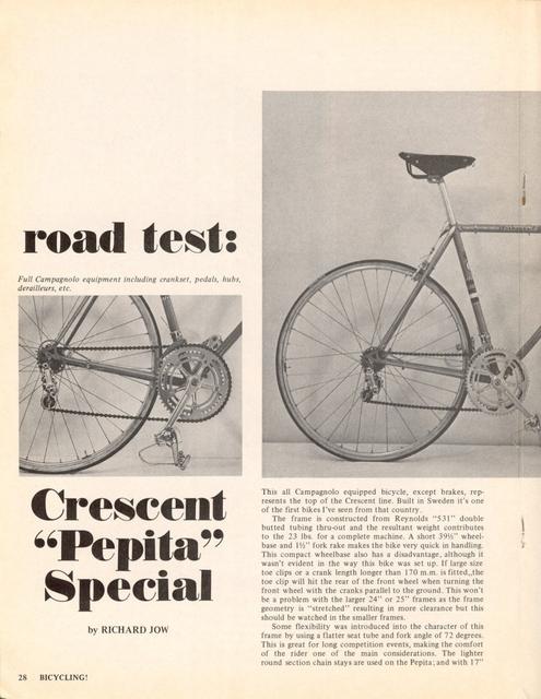 <------ Bicycling Magazine 04-1973 ------> Crescent Pepita Special