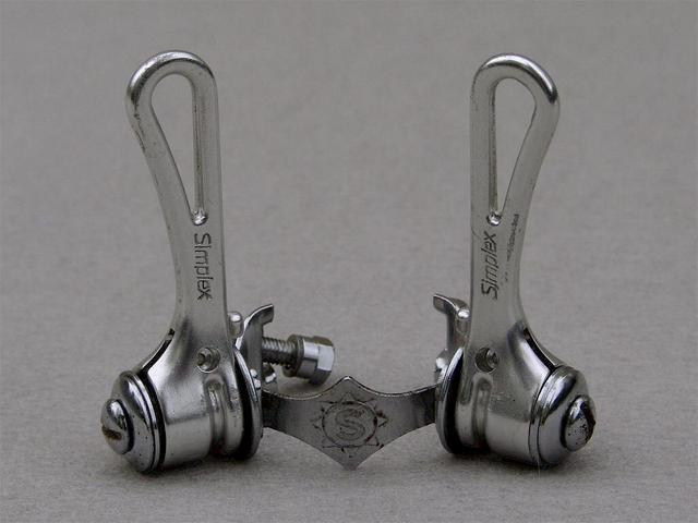 <------------------ SOLD ------------------> Simplex SLJ retrofriction shifters - clamp-on - post 1977 (USED)