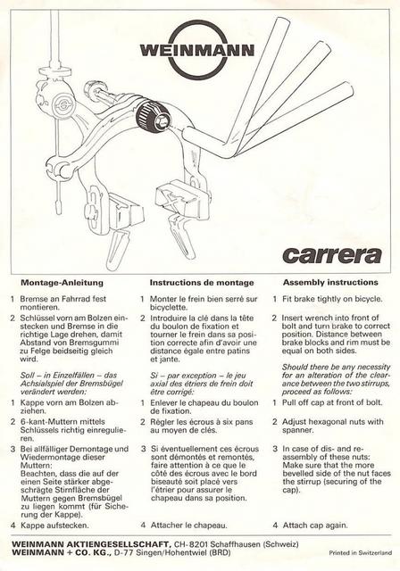 Weinmann Carrera brake caliper fitting instructions (1982)