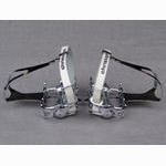 <------------------ SOLD ------------------> Campagnolo Record pedals - toe strap loops - Christophe  clips & straps