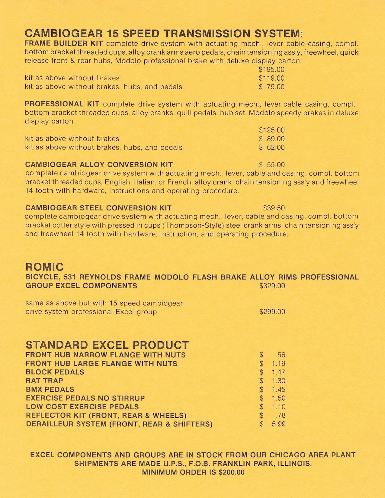 Excel dealer price list / order form (03-1984)