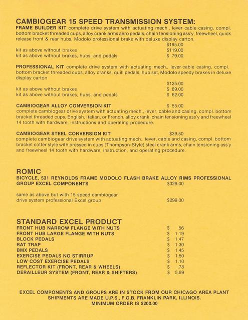 Excel dealer price list / order form (03-1984)