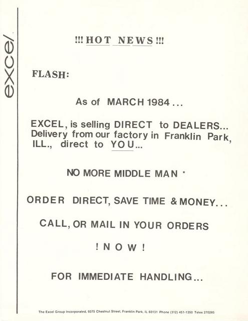 Excel dealer price list / order form (03-1984)