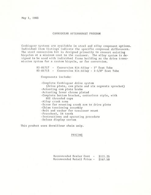 Excel Cambiogear dealer package / order form (05-1983)