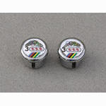 <-------------- SOLD --------------> 3ttt handlebar end plugs - chrome - Olympic rings (NOS)