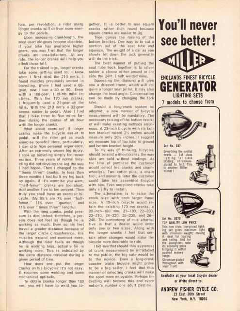 <------- Bicycling Magazine 08-1969 -------> The Long Crank