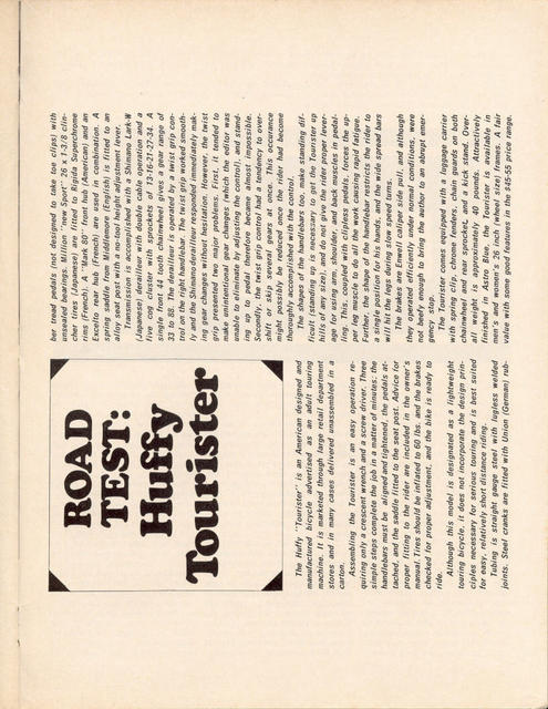 <------ Bicycling Magazine 07-1969 ------> Huffy Tourister