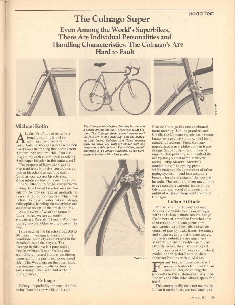 <------ Bicycling Magazine 08-1980 ------> Colnago Super