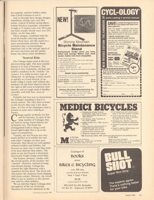 <------ Bicycling Magazine 08-1980 ------> Colnago Super