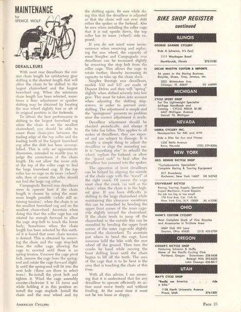 <------- American Cycling 11-1966 -------> Maintenance:  Derailleurs (Part 2)