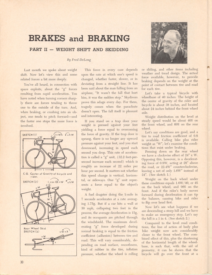 <------- American Cycling 09-1968 -------> Brakes & Braking:  Weight Shifting & Skidding