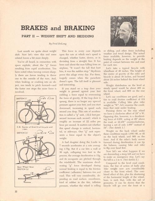 <------- American Cycling 09-1968 -------> Brakes & Braking:  Weight Shifting & Skidding